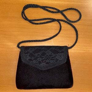 Black Lace Flap Crossbody Purse with Braided Strap